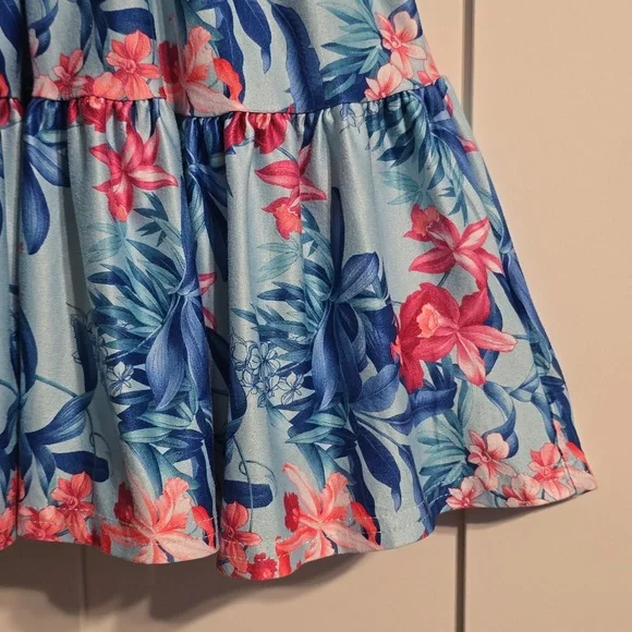 Tommy Bahama Dress Girls 4T Toddler Blue Multi Tiered Puff Sleeve Logo Tropical - Picture 2 of 9